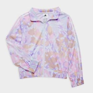 ADIDAS Girl’s Garden Floral Tricot Track Jacket size 14 (L). Pink lavender tan